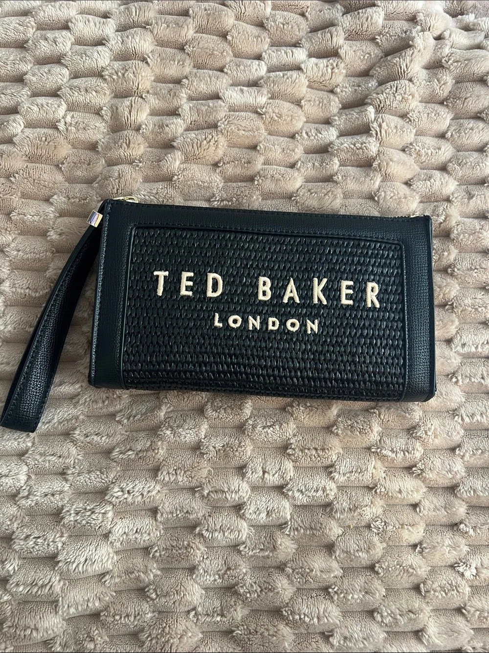 Ted Baker Black Woven Zip-Around Wristlet with Gold Logo